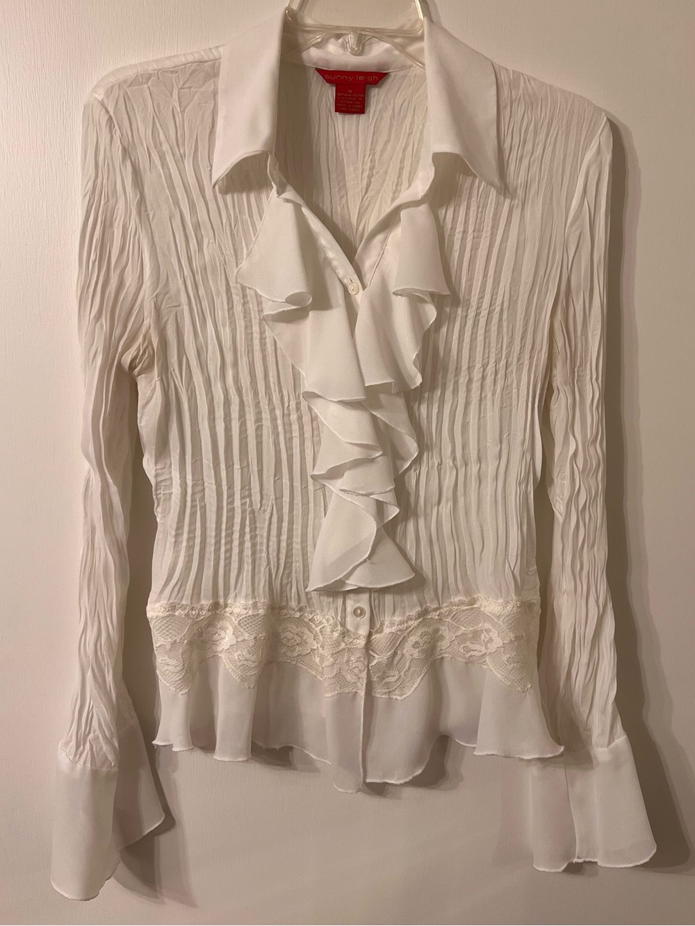 Y2K SUNNY LEIGH WHITE RUFFLE LONG SLEEVE BLOUSE TOP ✨